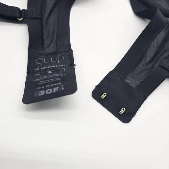 CUUP The Plunge Bra 30F Black Mesh Sheer Unlined Underwire Gold Hardware - Picture 7 of 9